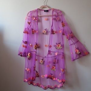 PLAYFUL EBONIE N IVORY SHEER KIMONO SIZE M